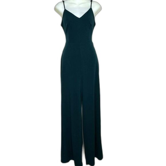 LULUS DARK TEAL GREEN OPEN BACK WIDE LEG JUMPSUIT SIZE MEDIUM NWT - Picture 1 of 15